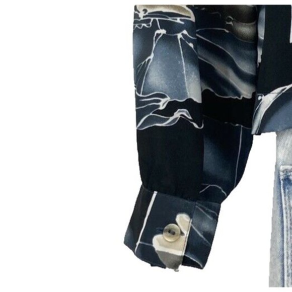 Vintage Button Up Long Sleeve Blue Black Blouse Jacket Womens Small Bora Bora - Picture 9 of 12